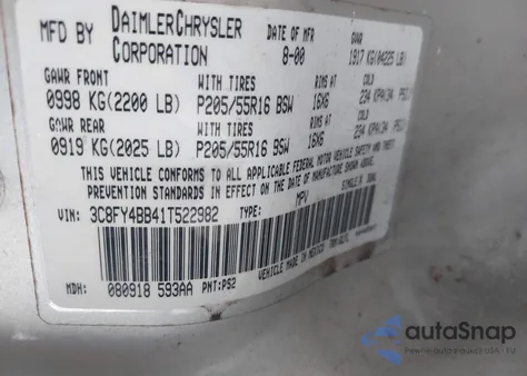 2001 Chrysler Pt Cruiser z USA, uszkodzony, nr VIN 3C8FY4BB41T522982